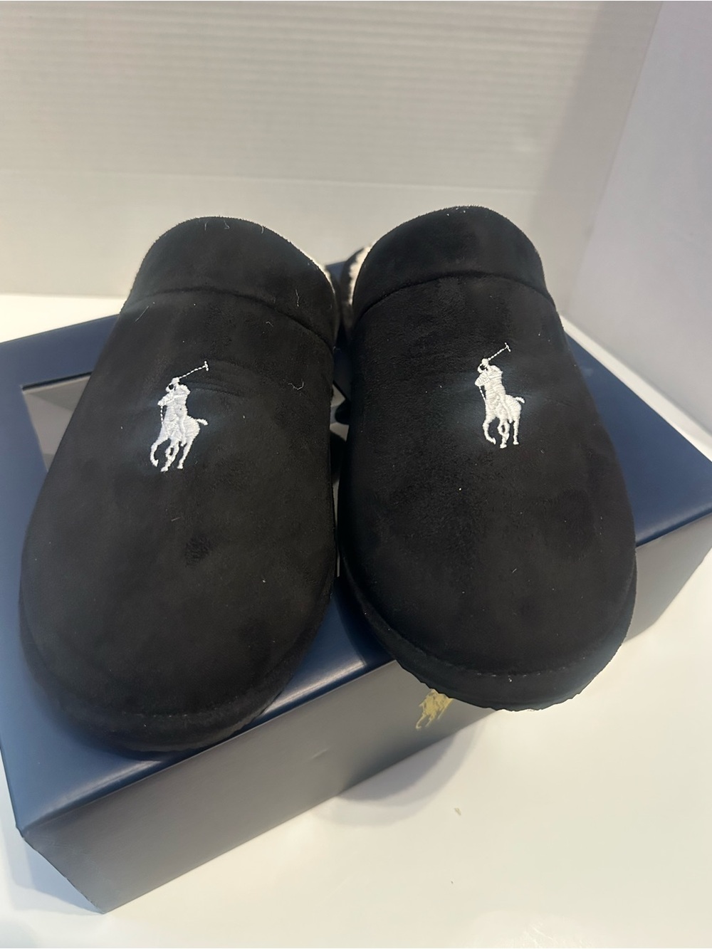 Polo Ralph Lauren Klarence Scuff Slippers Black Cream Men’s 9 NIB
